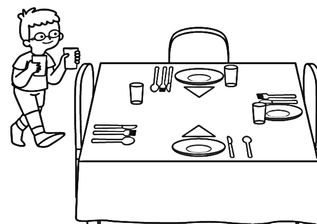 Niño poniendo la mesa: dibujo para colorear e imprimir