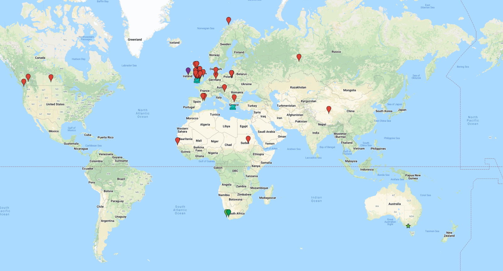 OER15 Participants depicted on a map