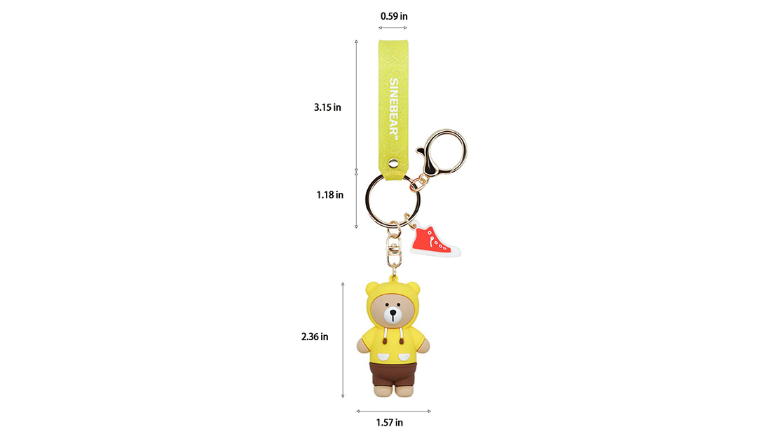 cool yellow sine bear custom rubber keychain personalized business gifts