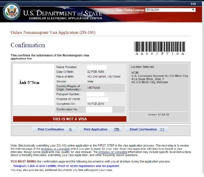 Thủ tục đi Mỹ thăm người thân - Form giấy tờ kê khai DS 160 - online
