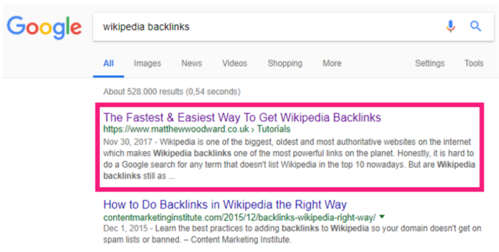 Wikipedia Backlinks Top Spot