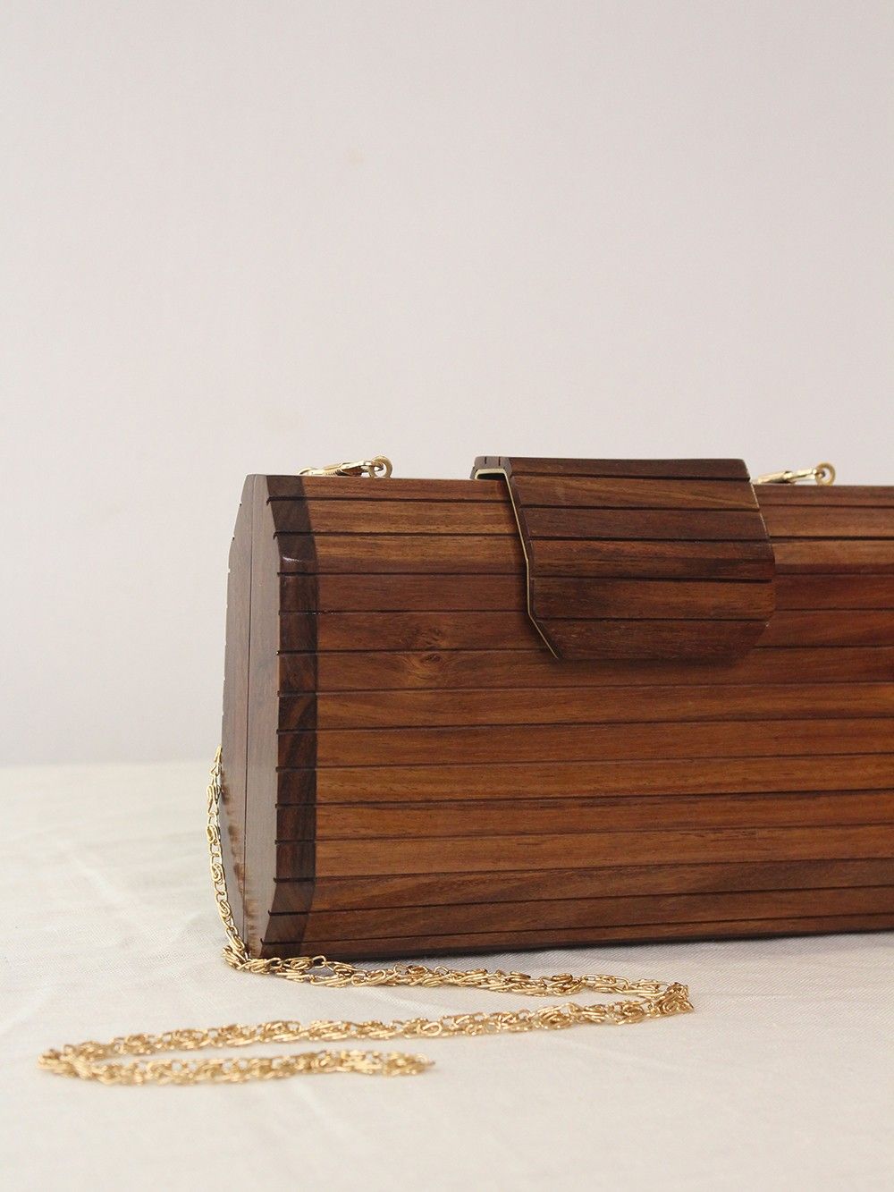 the loom - Brown Handcrafted Wooden Clutch