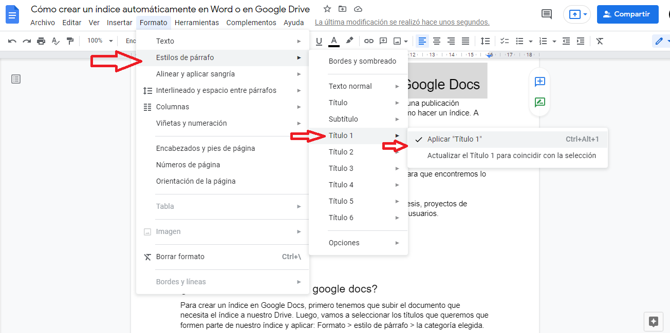 Cómo hacer un índice en Word o Google Docs Palabra
