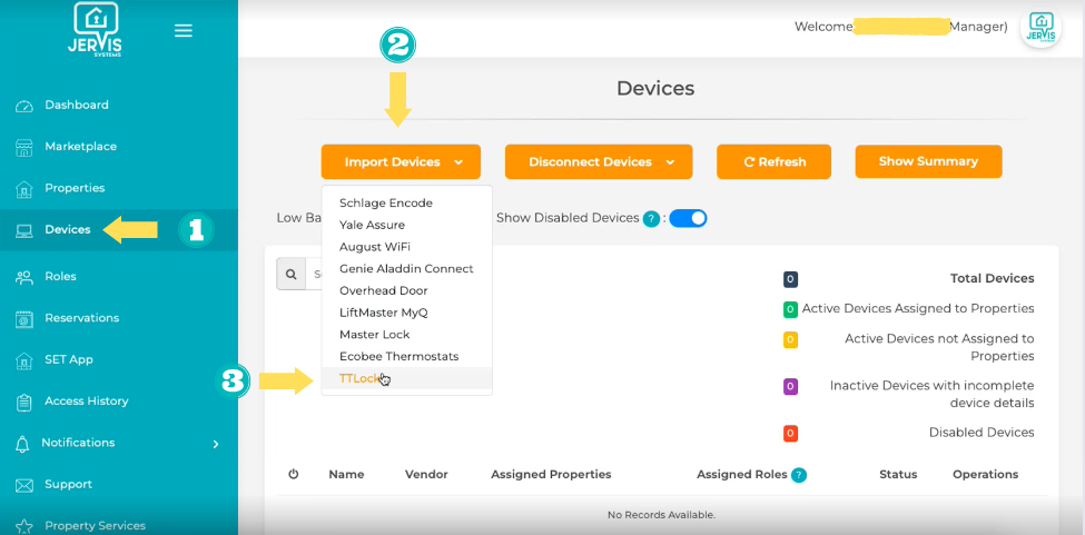 Devices page in Jervis Systems showing how to connect a smart lock