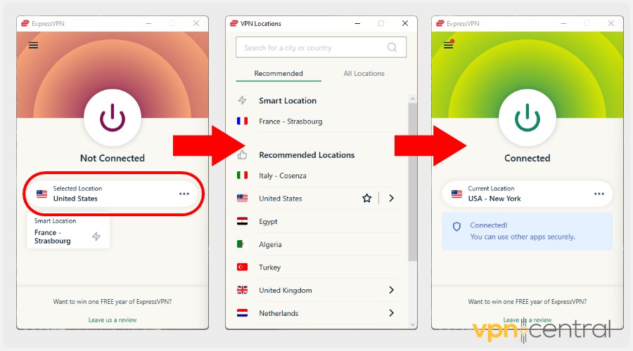 expressvpn locations connected to usa new york server