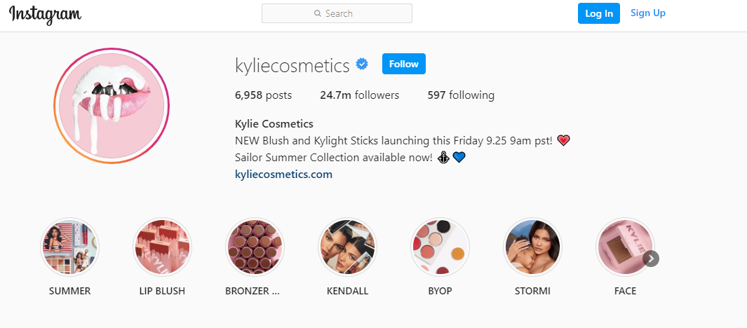 Kylie Cosmetics Instagram Profile