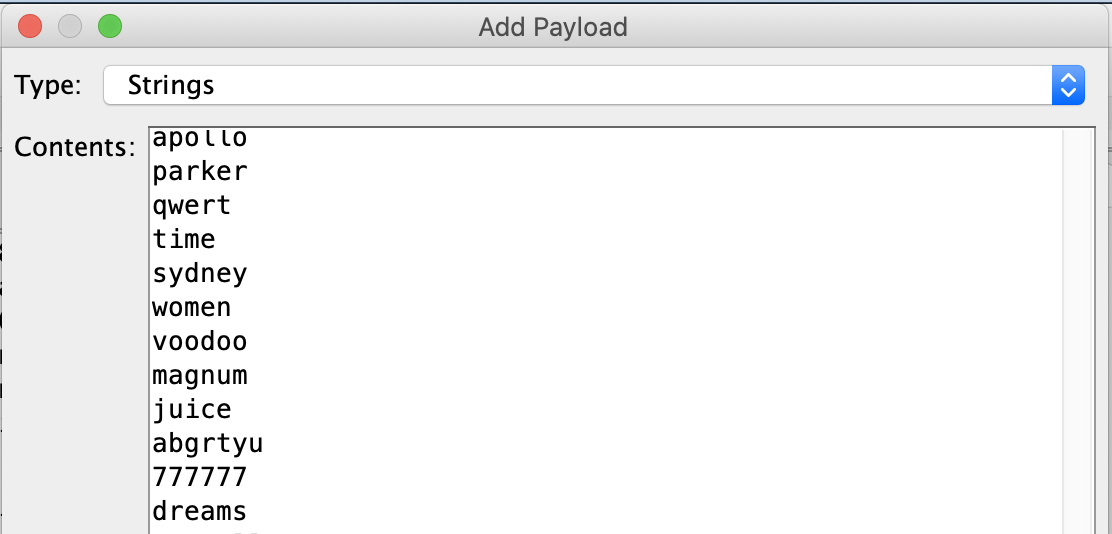 Login dictionary to test for  Broken Authentication 