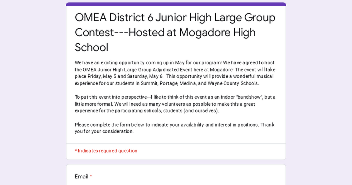 OMEA District 6 Junior High Large Group Contest---Hosted at Mogadore High School