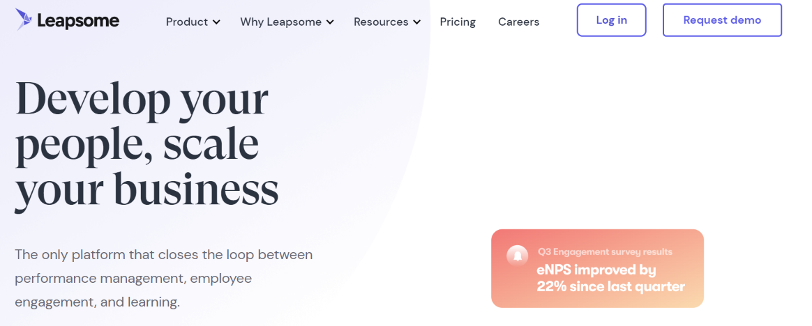 The first screen of the leapsome's landing page