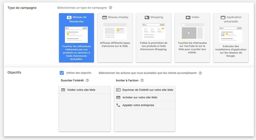 Type de Campagne Google Ads