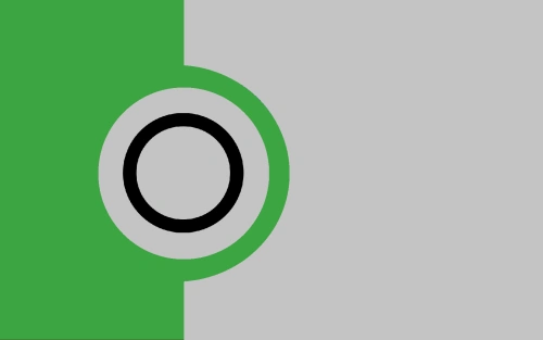 The romance-neutral or -indifferent flag; green on the left, grey on the right, with a grey circle in the green and a black circle outline in the circle