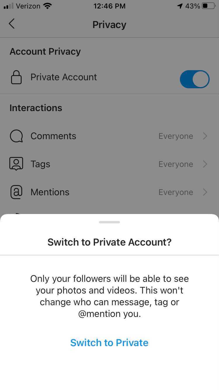 switch  to private account to avoid instastalkers