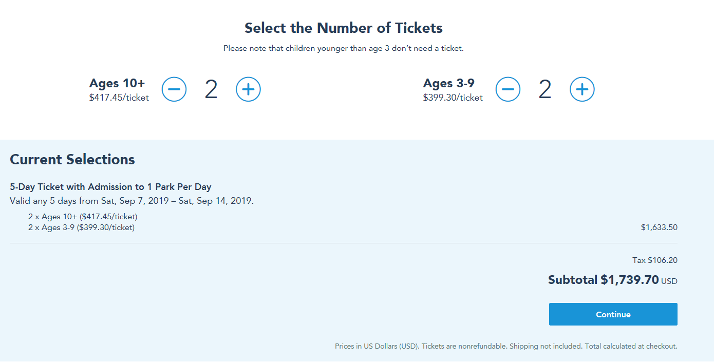 Walt Disney World Prices