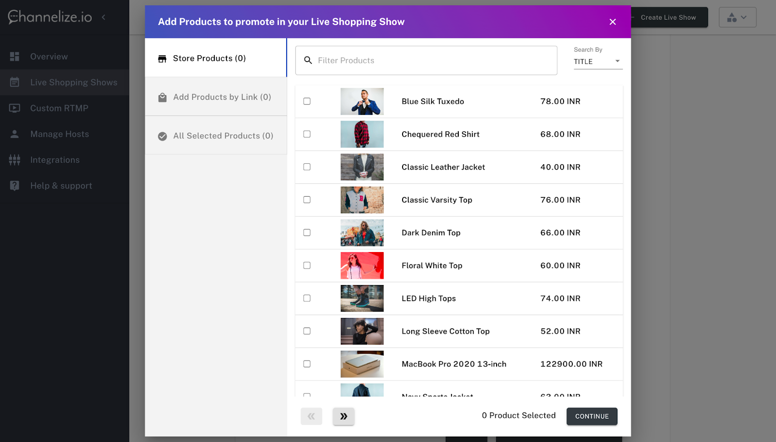 Modified Modal for choosing Promoted Products in Production Dashboard