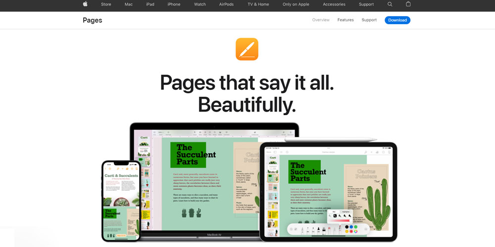 Apple Pages main page