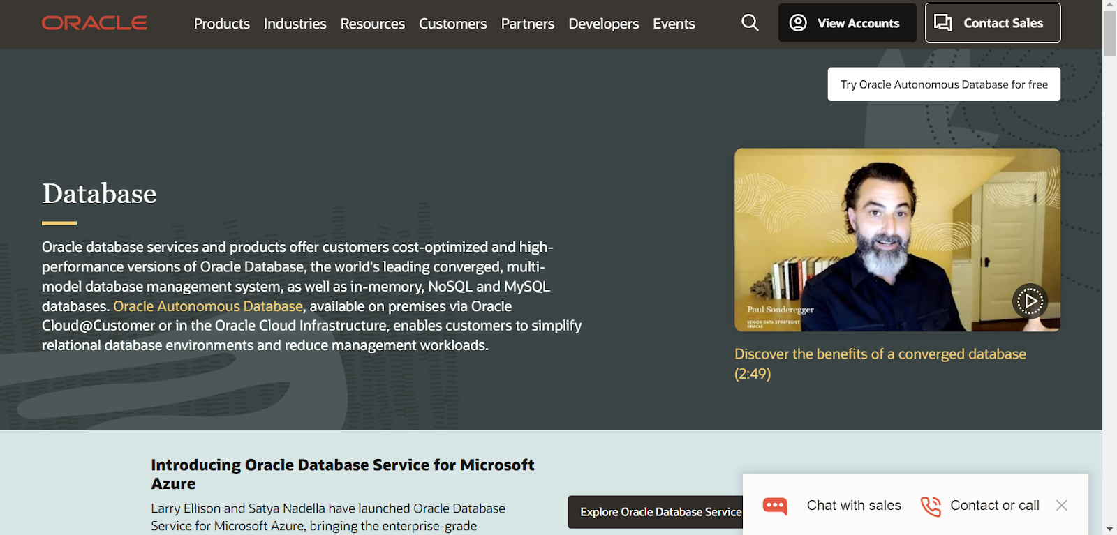 Oracle landing page 