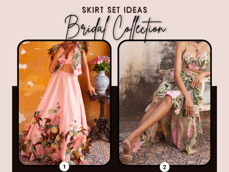 Pink Mono Net 3d Floral Embellished Gilet Skirt Set and Beige Mono Net Swarovski Embroidered Skirt And Corset Set