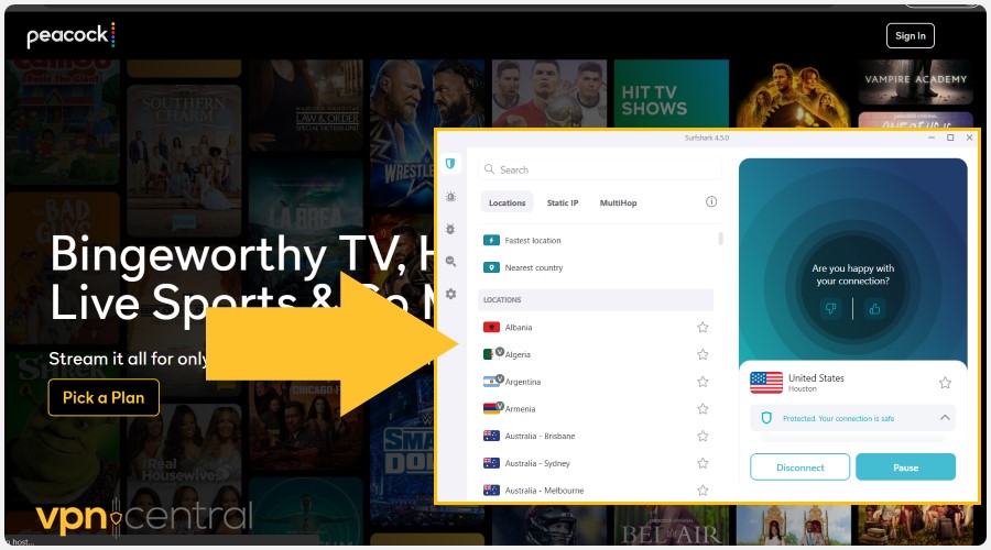 peacock tv unblocked in india with surfshark