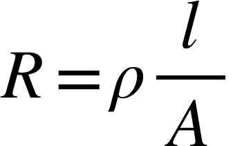 <math xmlns="http://www.w3.org/1998/Math/MathML"><mi>R</mi><mo>=</mo><mi>&#x3C1;</mi><mfrac><mi>l</mi><mi>A</mi></mfrac></math>