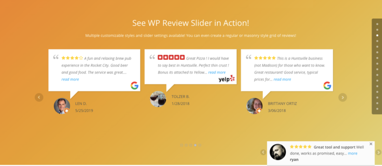 Ejemplo de WP Review Slider Pro