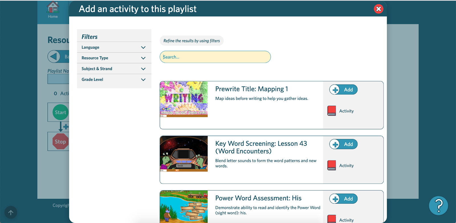 Adding Activities screenshot