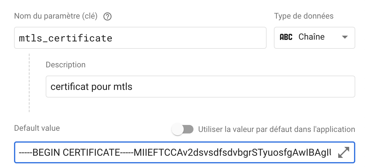 Capture d'écran de la console Firebase Remote Config