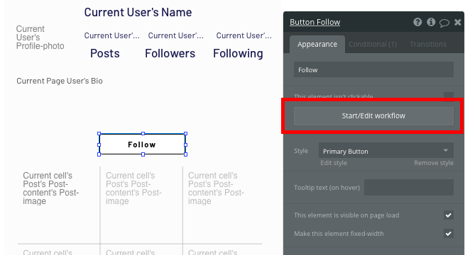 Creating a no-code workflow when a Instagram follow button is clicked