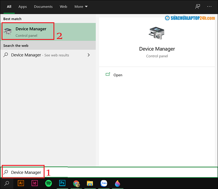 Tìm kiếm và chọn Device Manager 