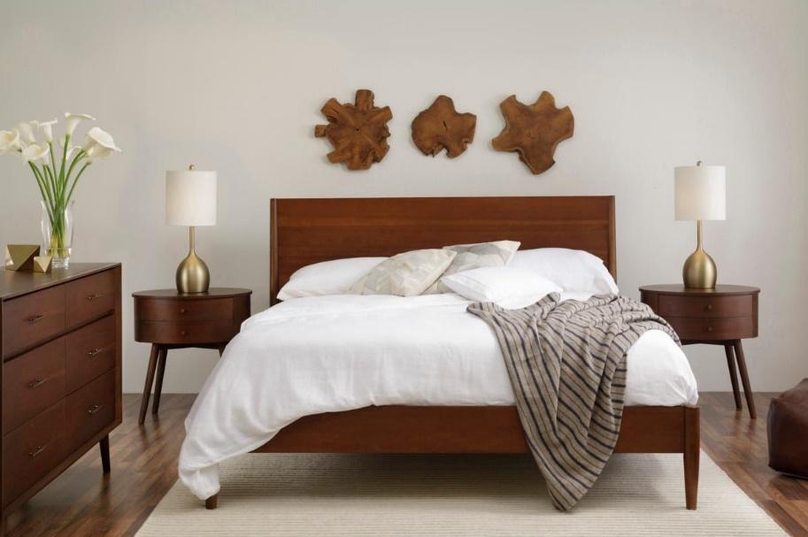 minimalist bedroom with rustic wall decor
