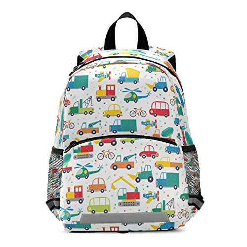 Isaoa Children's backpack with reins and chest clip, cartoon cars pattern - for children...