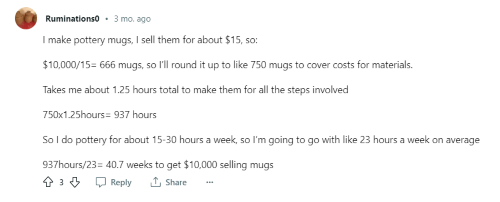 A person on Reddit sharing how to make 10k fast by making and selling homemade mugs. 