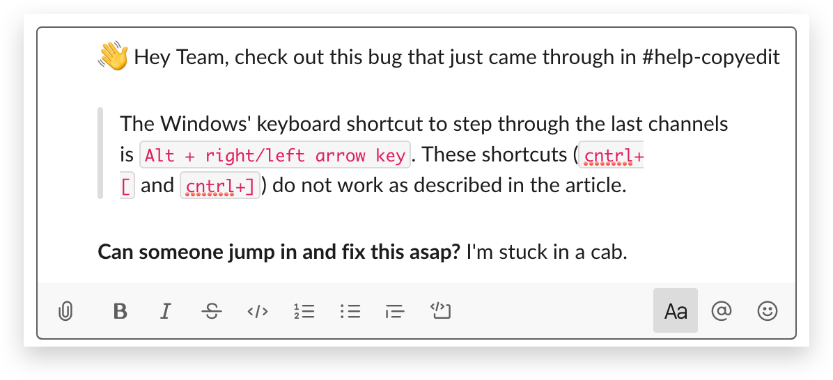 Slackでは、メッセージの複数の構文を表示できます