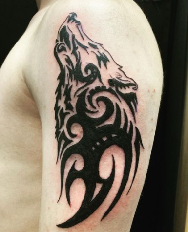 Dark Black Tribal Wolf Tattoo