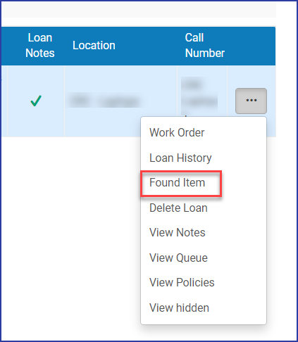 more actions menu with found item highlighted