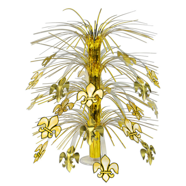 gold cascading table decoration with fleur de lis