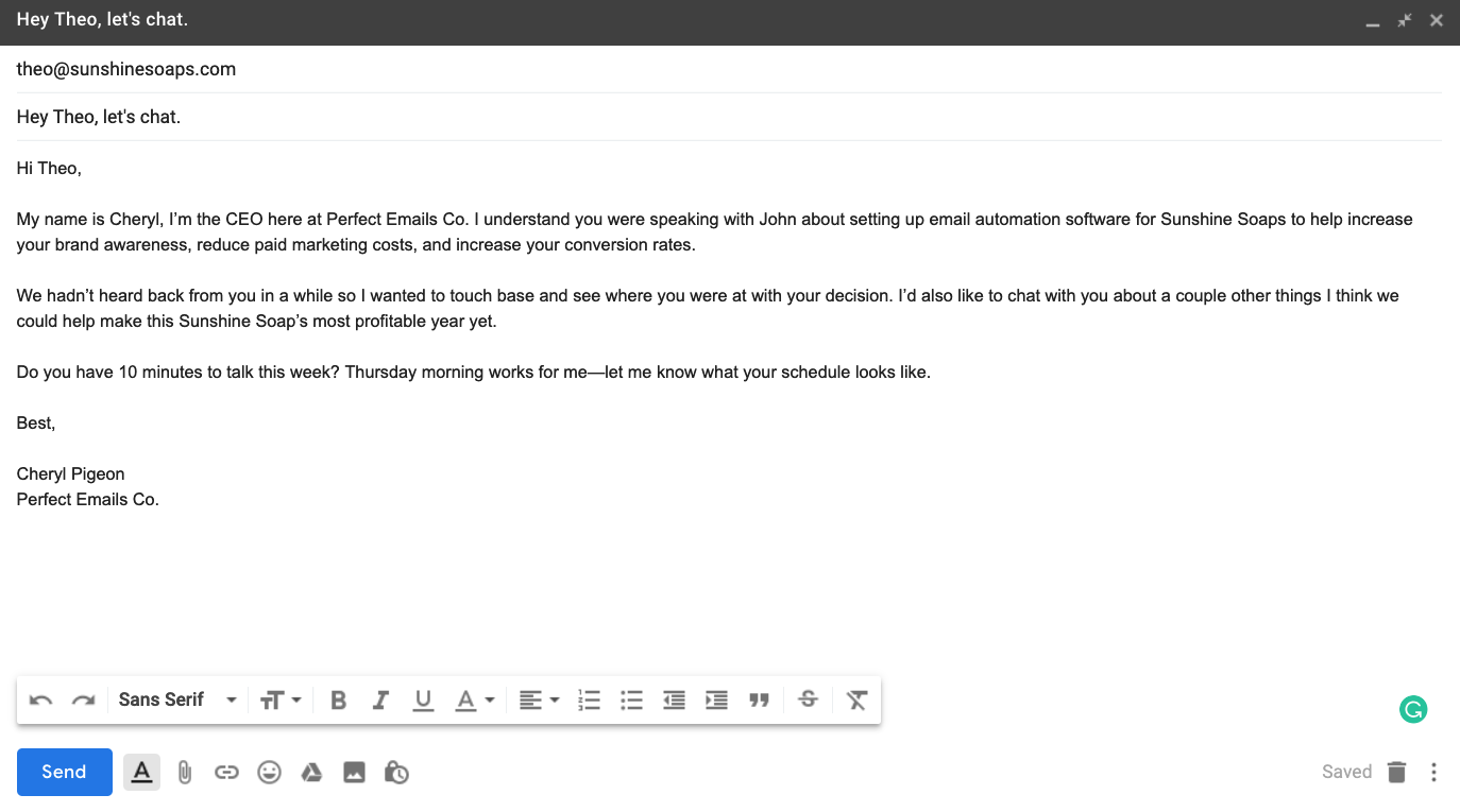 example of an email from a CEO to help your team close the sale