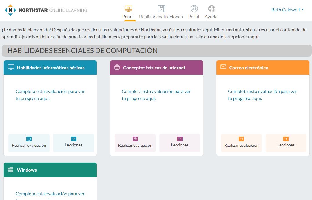 Screenshot demonstrating what Northstar Digital looks like in Spanish.