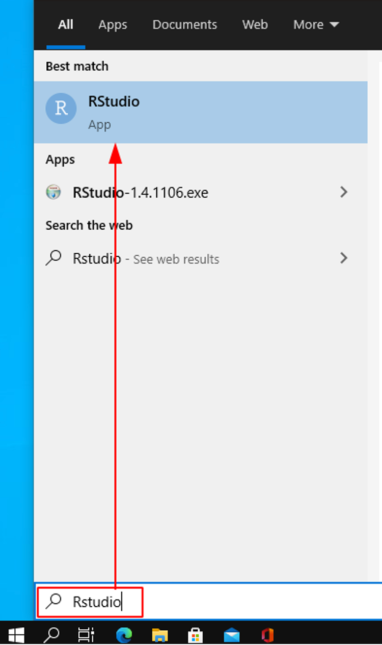 Launch RStudio in Windows. Source: uedufy.com