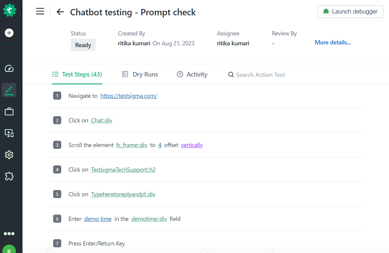 chatbot test steps