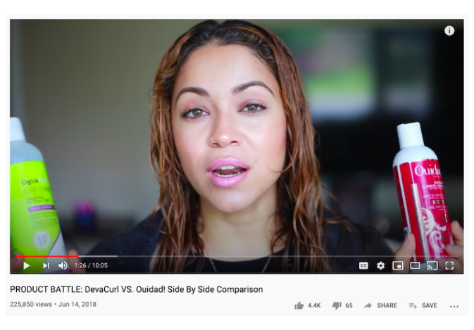 A hair product battle video by a YouTube beauty influencer.