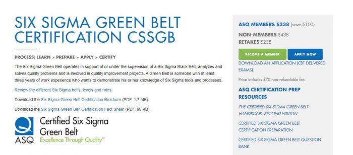 Six Sigma Green Belt- Project Management certification