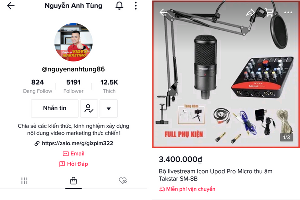 Giao diện Tiktok Shop khi người dùng bấm vào xem sản phẩm và mua hàng