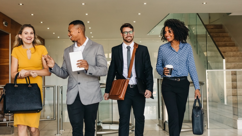 young professionals walking together