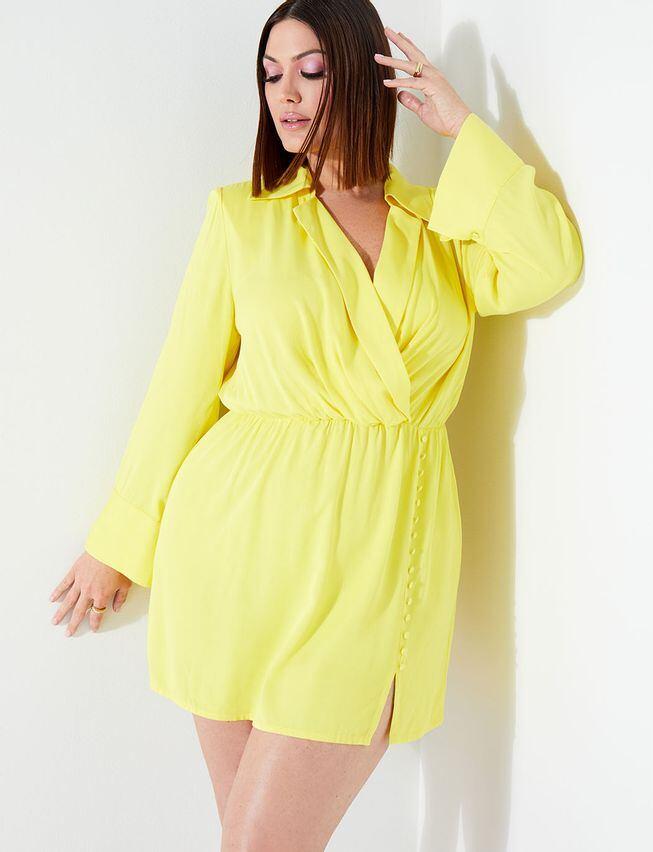 Strong Shoulder Mini Dress Lemon Tonic