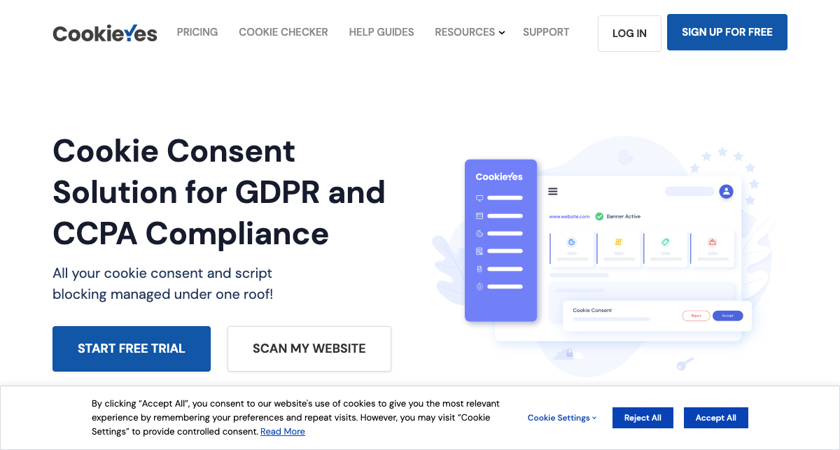 CookieYes website's GDPR cookie consent banner