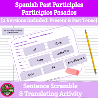 Spanish past participles sentence scramble cut and put in order activity