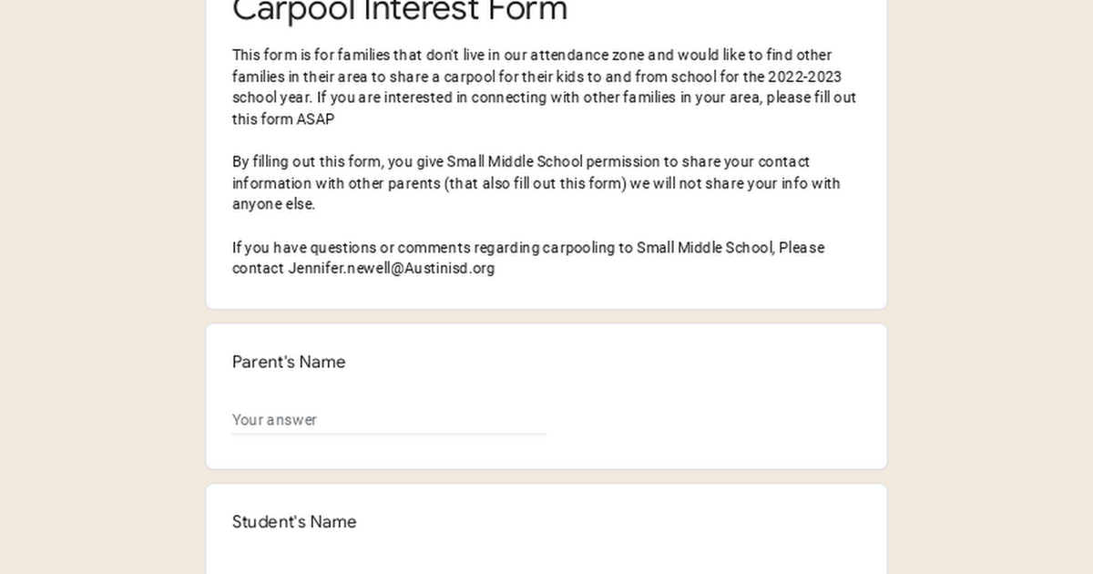 Carpool Interest Form