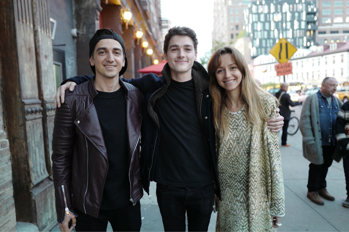 Murad and Nataly Osmann with Finn Harries near the Soho House Hotel, New York