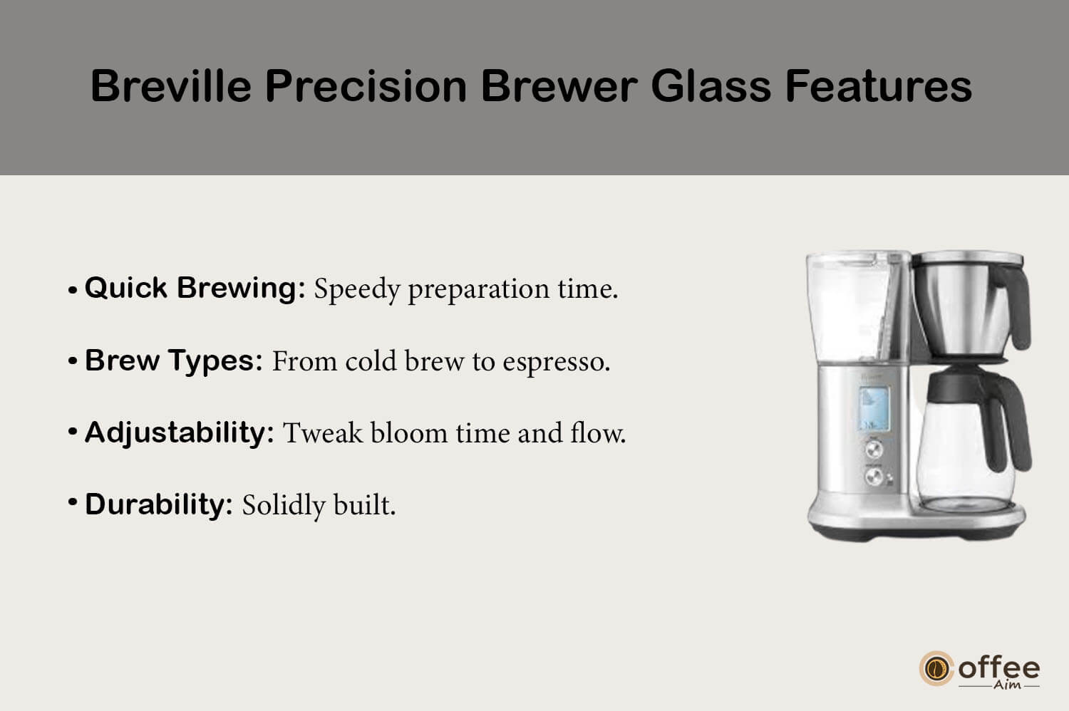 This image highlights the key features of the 'Breville Precision Brewer Glass' for our comprehensive 'Breville Precision Brewer Glass Review' article.
