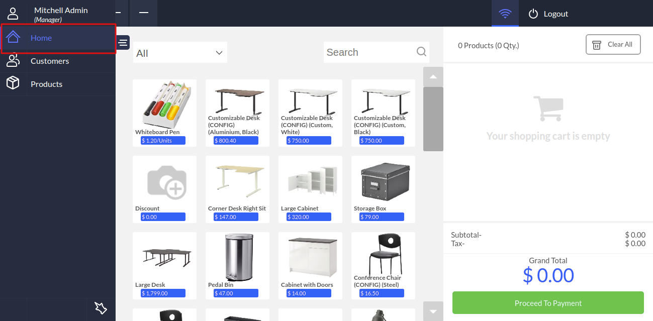 POS home page view after apply Odoo POS Gen X.